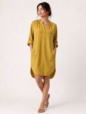 The Odells Cumin Oversized Tunic Dress S Mustard Tencel Rayon Pockets Minimalist